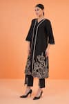 Buy_Origani_Black Chanderi Silk Embroidery V-neck Jacket Kurta Set 