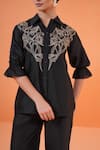 Buy_Origani_Black Chanderi Silk Embroidery, Metallic Thread Resham Shirt With Pant _Online_at_Aza_Fashions