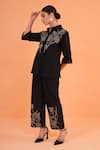 Buy_Origani_Black Chanderi Silk Embroidery, Metallic Thread Resham Shirt With Pant 