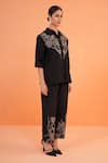 Origani_Black Chanderi Silk Embroidery Collared Thread Shirt _at_Aza_Fashions