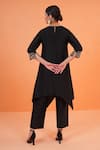 Origani_Black Chanderi Silk Embroidery Round , Keyhole Kurta And Pant Set _Online_at_Aza_Fashions