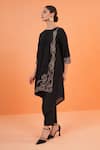 Buy_Origani_Black Chanderi Silk Embroidery Round , Keyhole Kurta And Pant Set _Online_at_Aza_Fashions