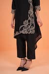 Shop_Origani_Black Chanderi Silk Embroidery Round , Keyhole Kurta And Pant Set _Online_at_Aza_Fashions