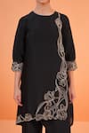 Origani_Black Chanderi Silk Embroidery Round , Keyhole Kurta And Pant Set _at_Aza_Fashions