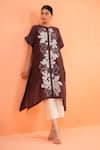 Buy_Origani_Brown Chanderi Silk Applique, Embroidery Round Neck Kurta With Pant _Online_at_Aza_Fashions