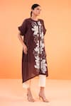 Origani_Brown Chanderi Silk Applique, Embroidery Round Neck Kurta With Pant _at_Aza_Fashions