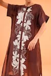 Buy_Origani_Brown Chanderi Silk Applique, Embroidery Round Neck Kurta With Pant 