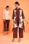 Origani_Brown Chanderi Silk Applique, Embroidery Collared, Button-down Kurta With Pant _at_Aza_Fashions