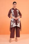Buy_Origani_Brown Chanderi Silk Applique, Embroidery Collared, Button-down Kurta With Pant _at_Aza_Fashions