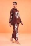 Origani_Brown Chanderi Silk Applique, Embroidery Collared Shirt With Pant _at_Aza_Fashions