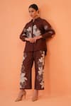 Buy_Origani_Brown Chanderi Silk Applique, Embroidery Collared Shirt With Pant _at_Aza_Fashions