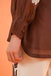 Buy_Origani_Brown Chanderi Silk Applique, Embroidery Collared Resham Shirt _Online_at_Aza_Fashions