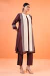 Buy_Origani_Brown Chanderi Silk Embroidery Round Neck Jacket Kurta Set _Online_at_Aza_Fashions
