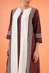 Buy_Origani_Brown Chanderi Silk Embroidery Round Neck Jacket Kurta Set 