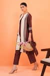 Shop_Origani_Brown Chanderi Silk Embroidery Round Neck Jacket Kurta Set 
