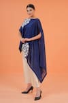 Buy_Origani_Blue Chanderi Silk Applique, Embroidery Round Neck Kaftan And Pant Set _Online_at_Aza_Fashions