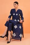 Buy_Origani_Navy Chanderi Silk Embroidery Split V-neck Kurta And Pant Set 