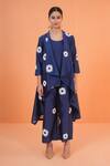 Origani_Navy Chanderi Silk Embroidery Open , Round Resham Jacket Pant Set _Online_at_Aza_Fashions