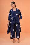Buy_Origani_Navy Chanderi Silk Embroidery Open , Round Resham Jacket Pant Set _Online_at_Aza_Fashions