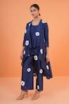 Shop_Origani_Navy Chanderi Silk Embroidery Open , Round Resham Jacket Pant Set _Online_at_Aza_Fashions