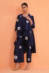 Buy_Origani_Navy Chanderi Silk Embroidery Open , Round Resham Jacket Pant Set _at_Aza_Fashions