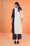 Origani_Blue Chanderi Silk Applique, Embroidery Mandarin Collar Kurta Set _Online_at_Aza_Fashions