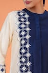 Buy_Origani_Blue Chanderi Silk Applique, Embroidery Mandarin Collar Kurta Set 
