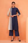 Buy_Origani_Blue Chanderi Silk Applique, Embroidery Mandarin Collar Kurta Set _at_Aza_Fashions