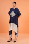 Origani_Blue Chanderi Silk Applique, Embroidery Split Resham Work Kurta And Pant Set _at_Aza_Fashions