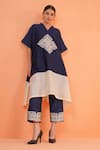 Buy_Origani_Blue Chanderi Silk Applique, Embroidery Split Resham Work Kurta And Pant Set _at_Aza_Fashions