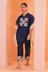 Buy_Origani_Blue Chanderi Silk Applique, Embroidery Collared, Resham Work Kurta And Pant Set _at_Aza_Fashions