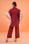 Origani_Maroon Chanderi Silk Applique, Embroidery Collared Resham Kurta And Pant Set _Online_at_Aza_Fashions