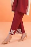 Buy_Origani_Maroon Chanderi Silk Applique, Embroidery Collared Resham Kurta And Pant Set _Online_at_Aza_Fashions