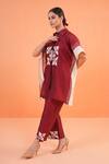 Shop_Origani_Maroon Chanderi Silk Applique, Embroidery Collared Resham Kurta And Pant Set _Online_at_Aza_Fashions