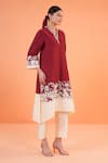 Buy_Origani_Maroon Chanderi Silk Embroidery V-neck Resham Applique Kurta Set 