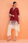 Buy_Origani_Maroon Chanderi Silk Embroidery V-neck Resham Applique Kurta Set _at_Aza_Fashions