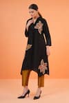 Origani_Black Chanderi Silk Applique, Embroidery, Resham Kurta And Contrast Pant Set _at_Aza_Fashions