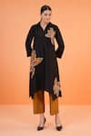 Buy_Origani_Black Chanderi Silk Applique, Embroidery, Resham Kurta And Contrast Pant Set _at_Aza_Fashions