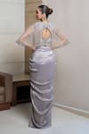 Shop_Presto Couture_Grey Georgette Beads, Crystals, 3d Embroidered Pre-draped Saree And Cape Set _at_Aza_Fashions
