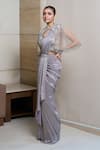 Buy_Presto Couture_Grey Georgette Beads, Crystals, 3d Embroidered Pre-draped Saree And Cape Set _at_Aza_Fashions