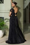Shop_Presto Couture_Black Lycra Sequins, Embroidery, Beads Sweetheart Pre-draped Saree And Blouse Set _at_Aza_Fashions
