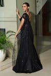 Buy_Presto Couture_Black Lycra Sequins, Embroidery, Beads Sweetheart Pre-draped Saree And Blouse Set _Online_at_Aza_Fashions