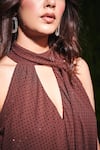 Sonam Parmar Jhawar_Brown Lycra Crystals Halter , Keyhole Nicole Embellished Dress _Online_at_Aza_Fashions