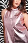 Buy_Sonam Parmar Jhawar_Pink Faux Leather Halter Neck Britney Sleeveless Dress _Online_at_Aza_Fashions