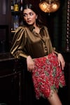 Buy_Sonam Parmar Jhawar_Green Cotton, Silk, Net Sequins, Embroidery Rosette Shirt And Floral Skirt Set _Online_at_Aza_Fashions