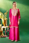 Buy_Samyukta Singhania_Fuchsia Silk, Shantoon, Chiffon Embroidery, Gota Patti, Yoke Kurta Sharara Set _Online_at_Aza_Fashions