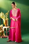 Samyukta Singhania_Fuchsia Silk, Shantoon, Chiffon Embroidery, Gota Patti, Yoke Kurta Sharara Set _Online
