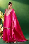 Buy_Samyukta Singhania_Fuchsia Silk, Shantoon, Chiffon Embroidery, Gota Patti, Yoke Kurta Sharara Set _Online