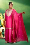 Shop_Samyukta Singhania_Fuchsia Silk, Shantoon, Chiffon Embroidery, Gota Patti, Yoke Kurta Sharara Set _Online
