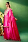 Samyukta Singhania_Fuchsia Silk, Shantoon, Chiffon Embroidery, Gota Patti, Yoke Kurta Sharara Set 